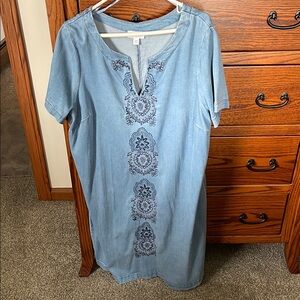 Blue Embroidered Denim Dress